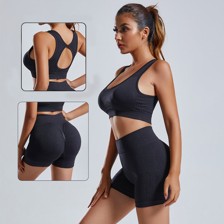 Gathered Hip Support Short Tights and Sports Bra Set