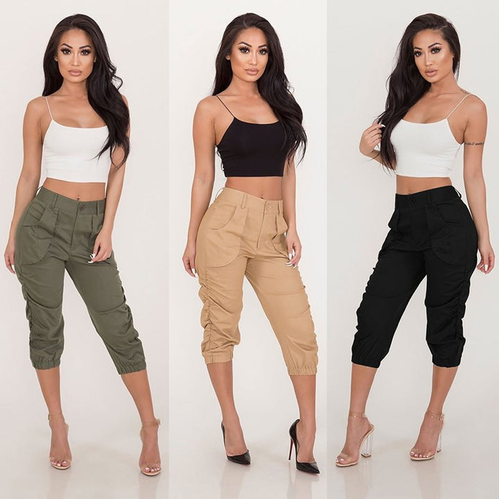 Polyester Solid Casual High Waist Pants