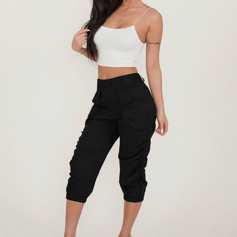 Polyester Solid Casual High Waist Pants