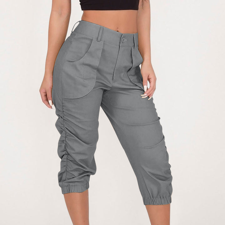 Polyester Solid Casual High Waist Pants