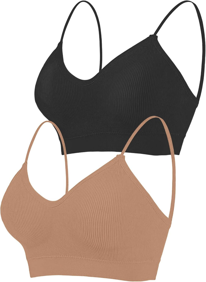 2PCS Women'S V-Neck Padded Seamless Straps Bralette, Everyday Basic Sleeping Bra, Sports Bras for Women, Sports Bra