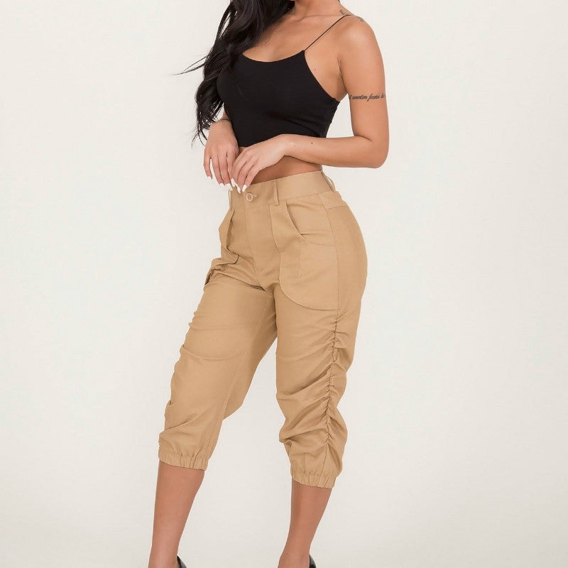 Polyester Solid Casual High Waist Pants