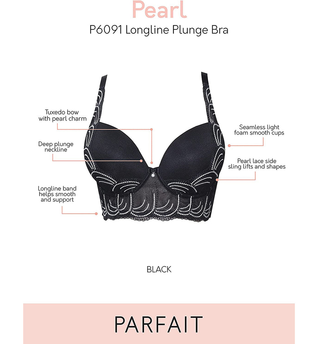 Parfait Pearl Longline Plunge Underwire Bra (P6091) - Black