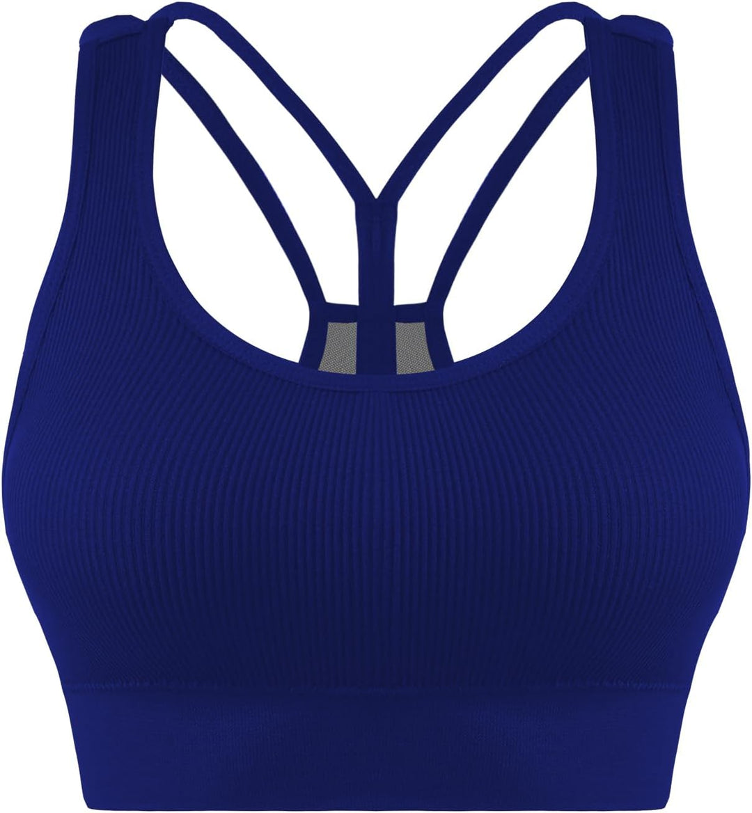 Cross Back Sports Bra for Women Padded Strappy Yoga Bra Medium Support Workout Bra for Athletic Gym Fitness