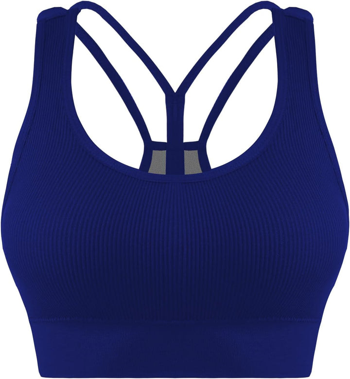 Cross Back Sports Bra for Women Padded Strappy Yoga Bra Medium Support Workout Bra for Athletic Gym Fitness