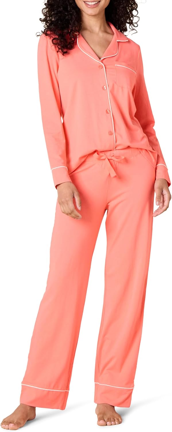 Women'S Cotton Modal Long-Sleeve Shirt and Full-Length Bottom Pajama Set (Available in plus Size)