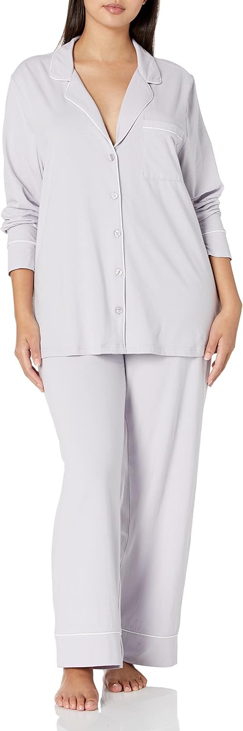 Women'S Cotton Modal Long-Sleeve Shirt and Full-Length Bottom Pajama Set (Available in plus Size)