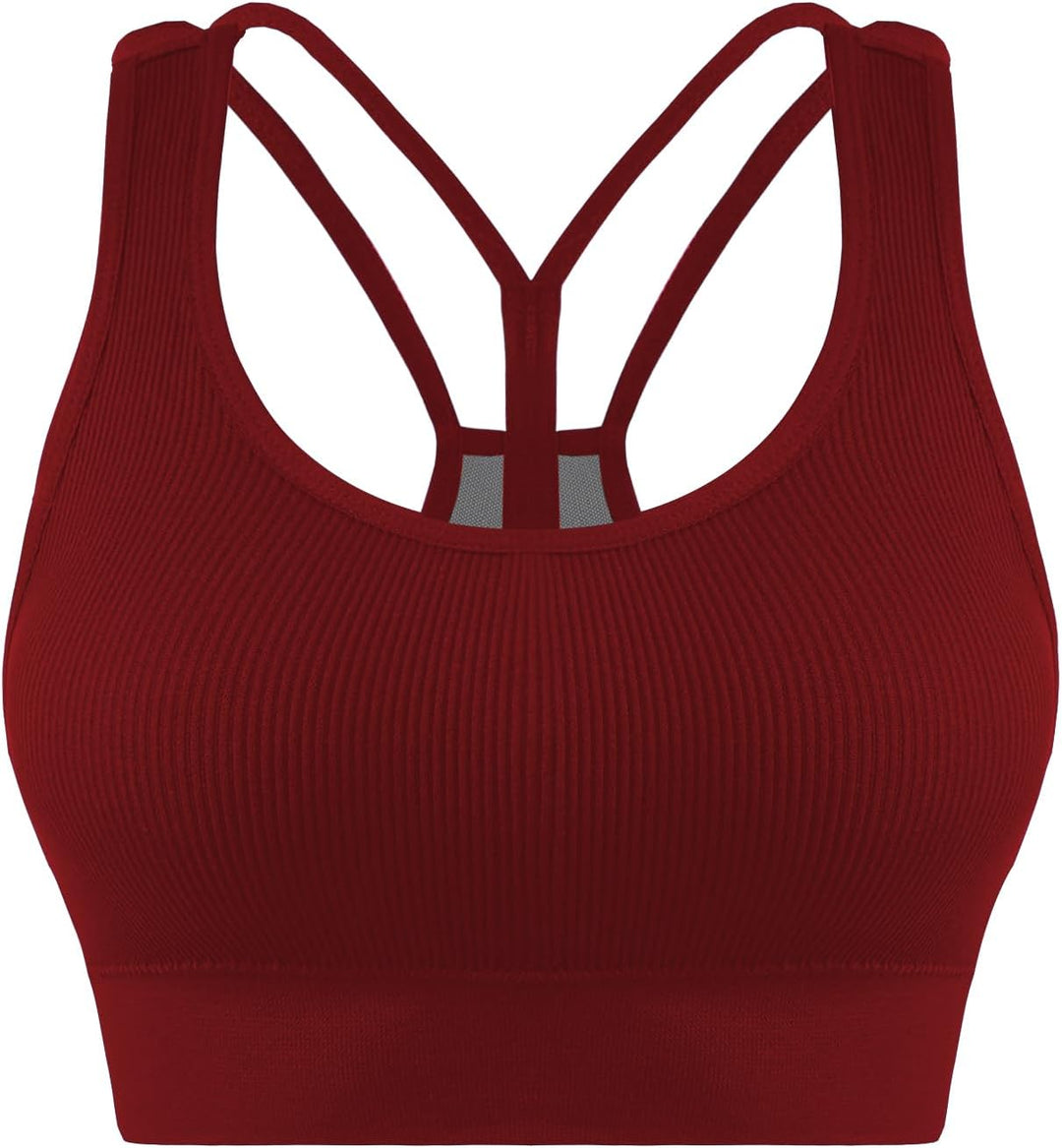 Cross Back Sports Bra for Women Padded Strappy Yoga Bra Medium Support Workout Bra for Athletic Gym Fitness