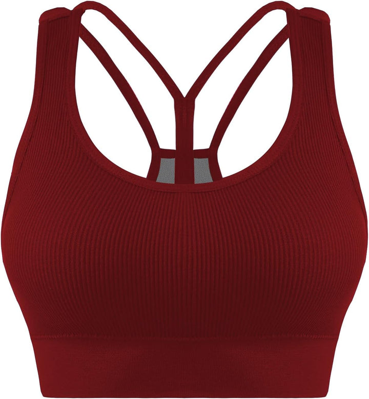 Cross Back Sports Bra for Women Padded Strappy Yoga Bra Medium Support Workout Bra for Athletic Gym Fitness