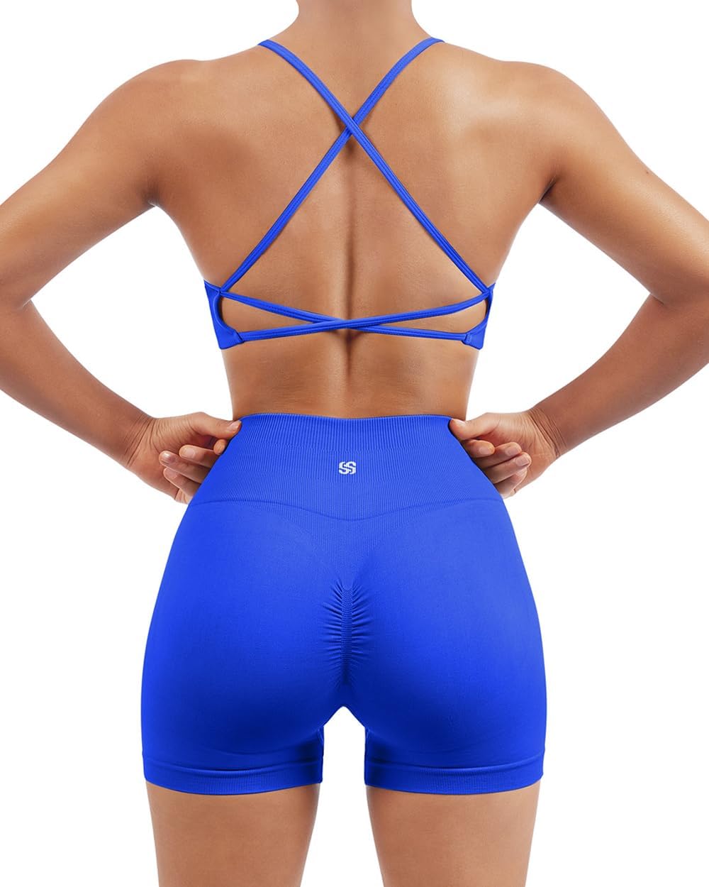 Elevate Your Workout: Women’s Seamless Strappy Sports Bra & High Waist Booty Shorts Set