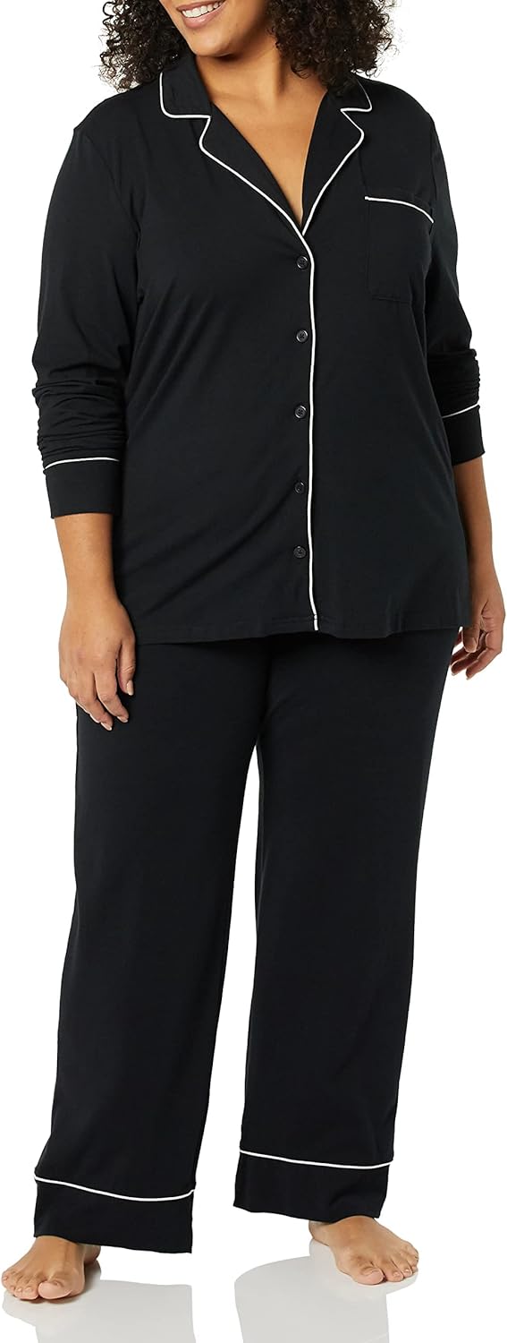 Women'S Cotton Modal Long-Sleeve Shirt and Full-Length Bottom Pajama Set (Available in plus Size)