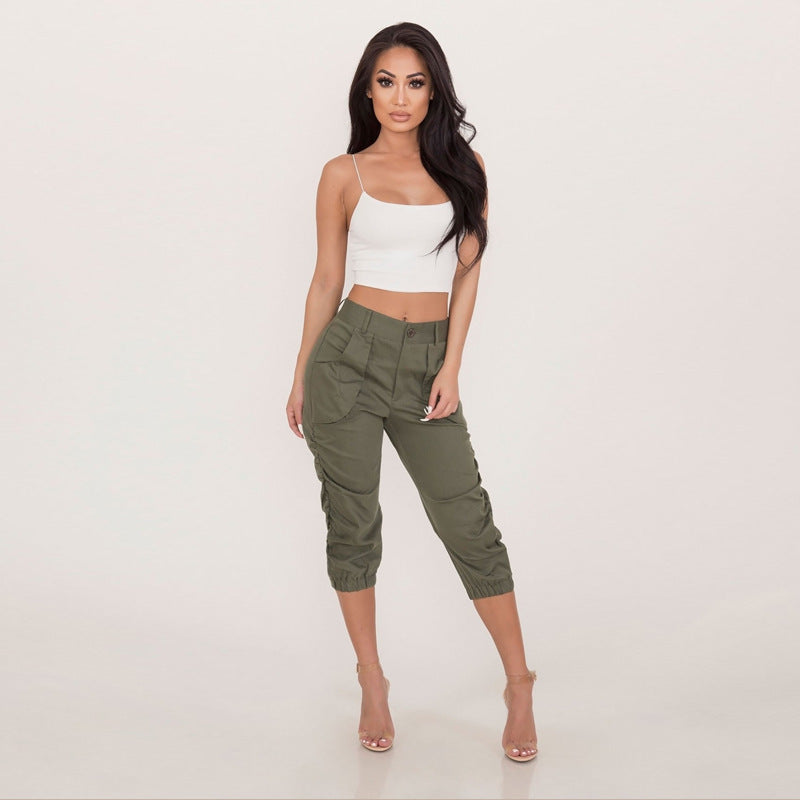 Polyester Solid Casual High Waist Pants