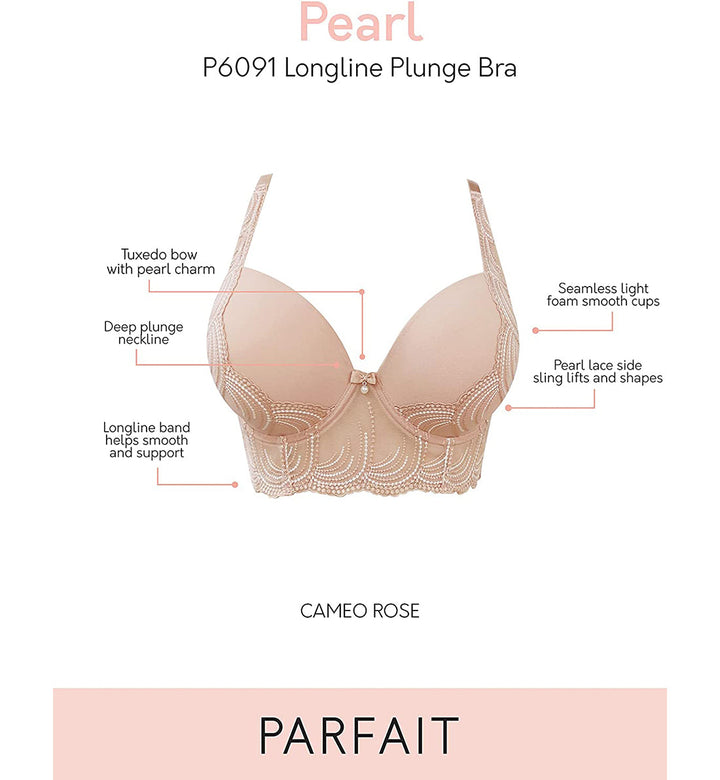 Parfait Pearl Longline Plunge Underwire Bra (P6091) - Cameo Rose