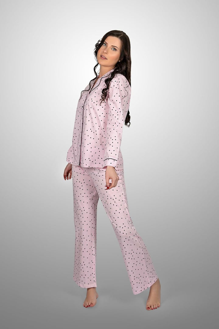 Women'S Pajama Set Long Sleeve Buttoned, Breathable Turkish Woven Fabrics,%100 Cotton