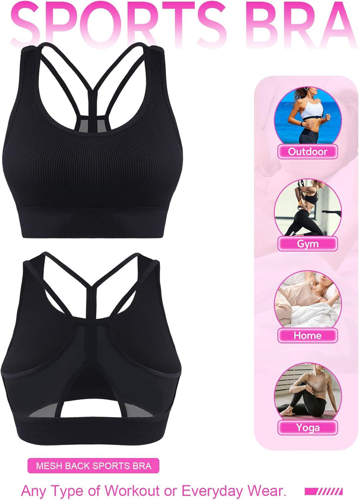 Cross Back Sports Bra for Women Padded Strappy Yoga Bra Medium Support Workout Bra for Athletic Gym Fitness