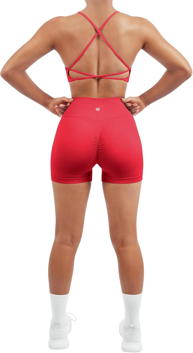 Elevate Your Workout: Women’s Seamless Strappy Sports Bra & High Waist Booty Shorts Set