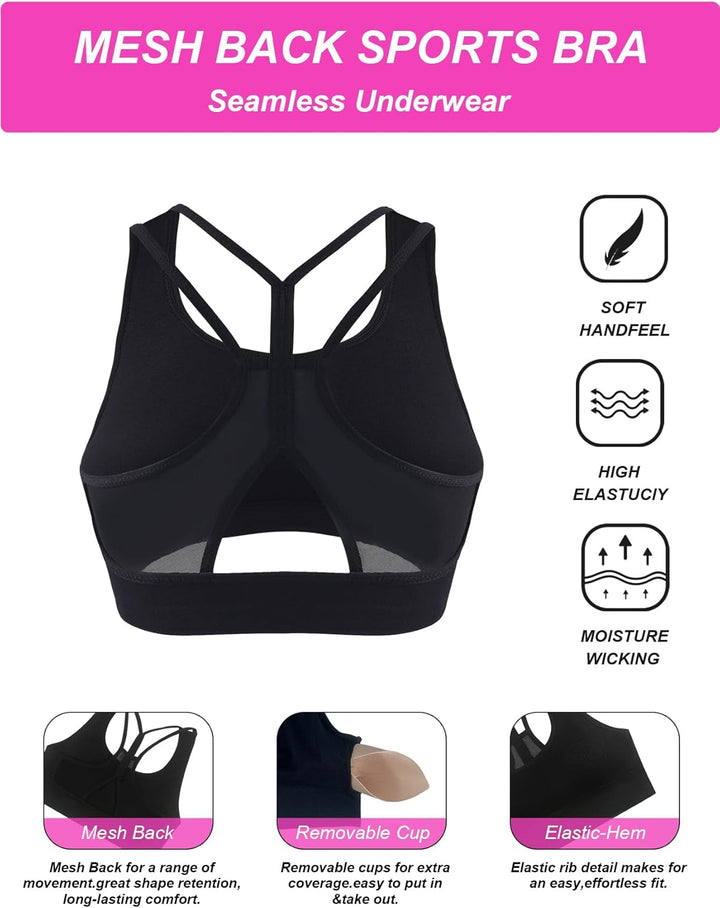 Cross Back Sports Bra for Women Padded Strappy Yoga Bra Medium Support Workout Bra for Athletic Gym Fitness