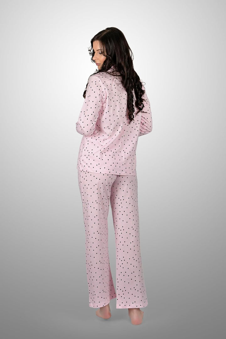 Women'S Pajama Set Long Sleeve Buttoned, Breathable Turkish Woven Fabrics,%100 Cotton