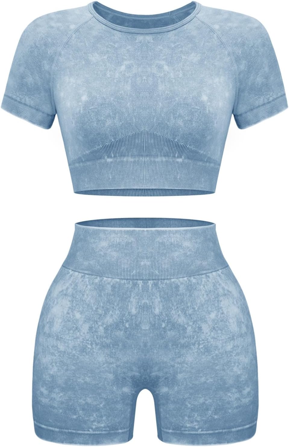 Stylish Women's Seamless Acid Wash Workout Set - 2 Piece Crop Top & Shorts for Ultimate Gym Performance!