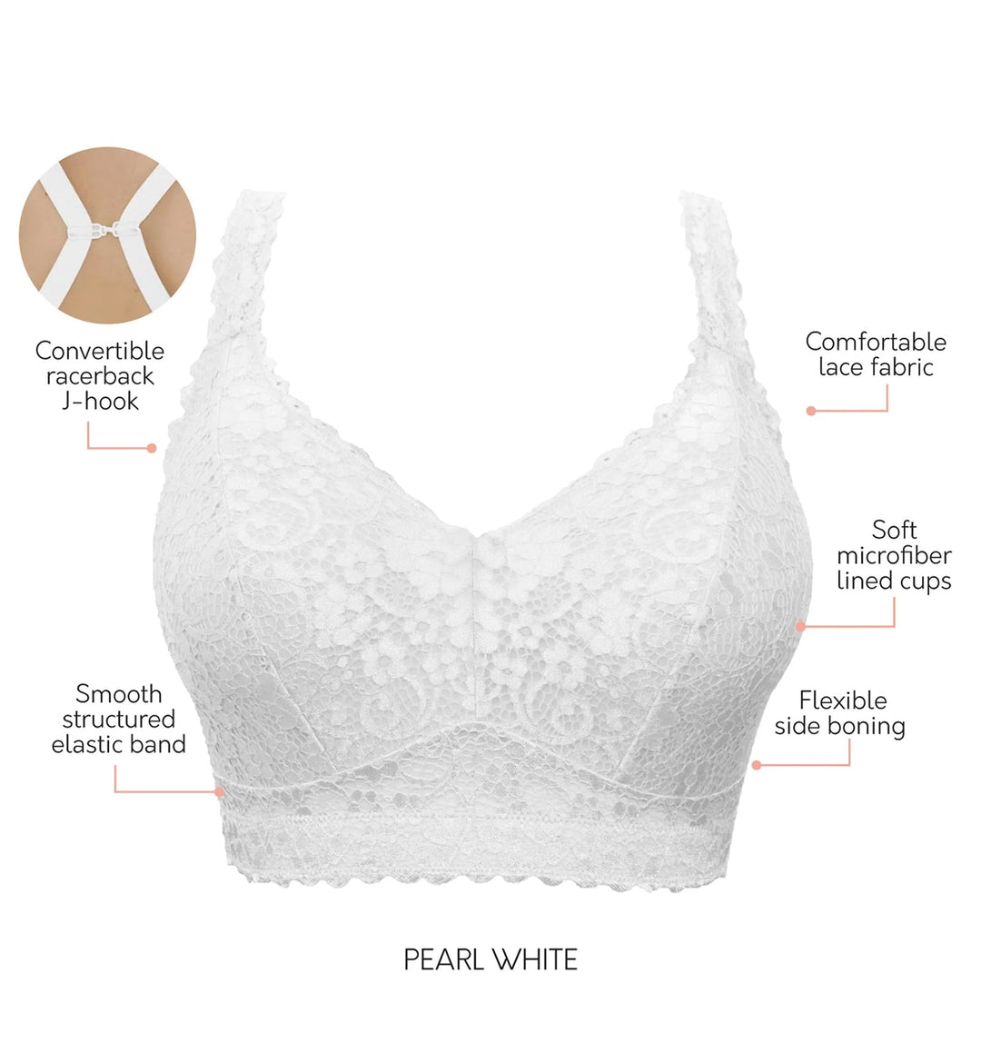 Parfait Adriana Banded Stretch Lace Wireless Bralette (P5482) - Pearl White