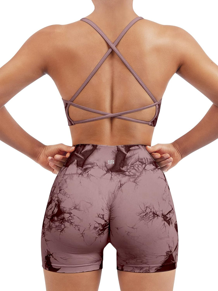 Elevate Your Workout: Women’s Seamless Strappy Sports Bra & High Waist Booty Shorts Set