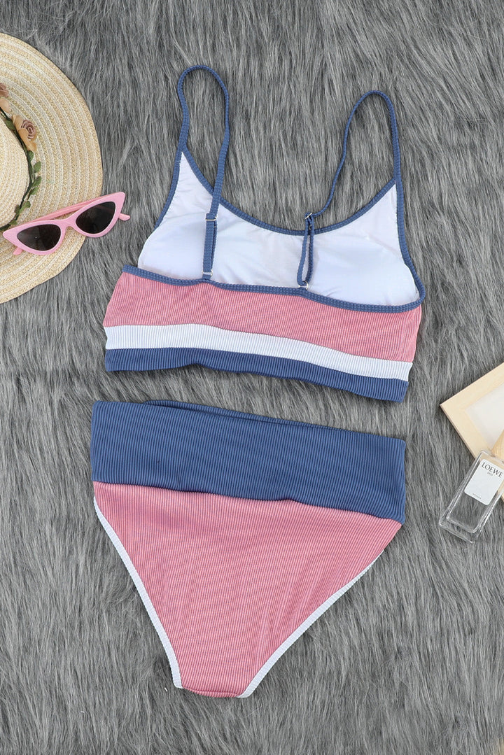 Color Block Scoop Neck Two-Piece Swim Set