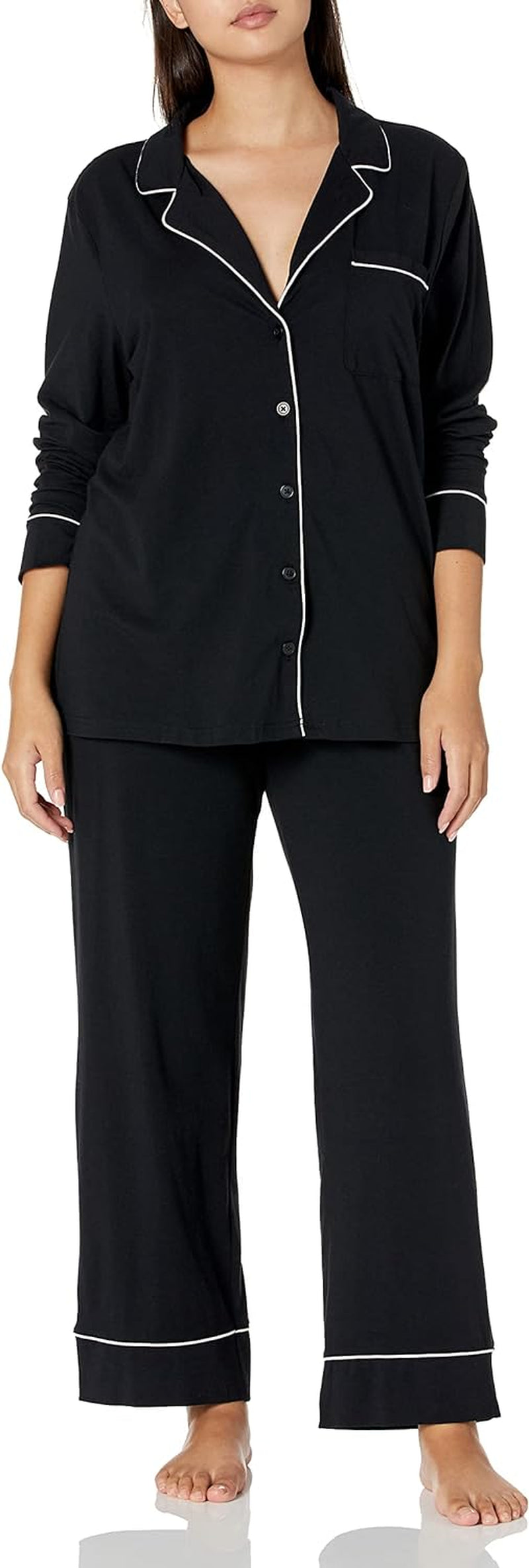 Women'S Cotton Modal Long-Sleeve Shirt and Full-Length Bottom Pajama Set (Available in plus Size)