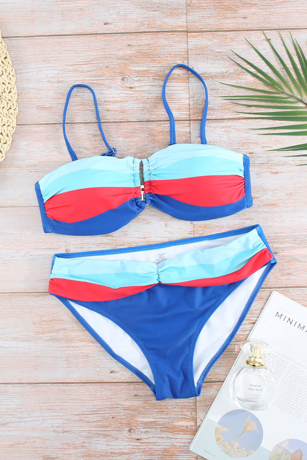 Contrast Spaghetti Strap Bikini Set