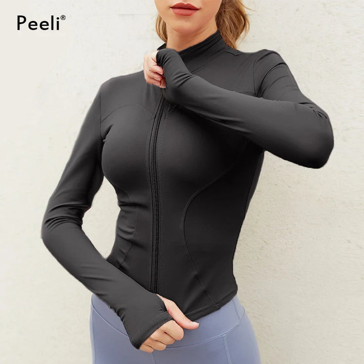 Breathable Quick Dry Windproof Long Sleeve Zip-Up Workout Yoga Top