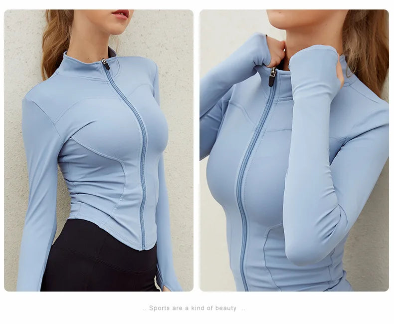 Breathable Quick Dry Windproof Long Sleeve Zip-Up Workout Yoga Top