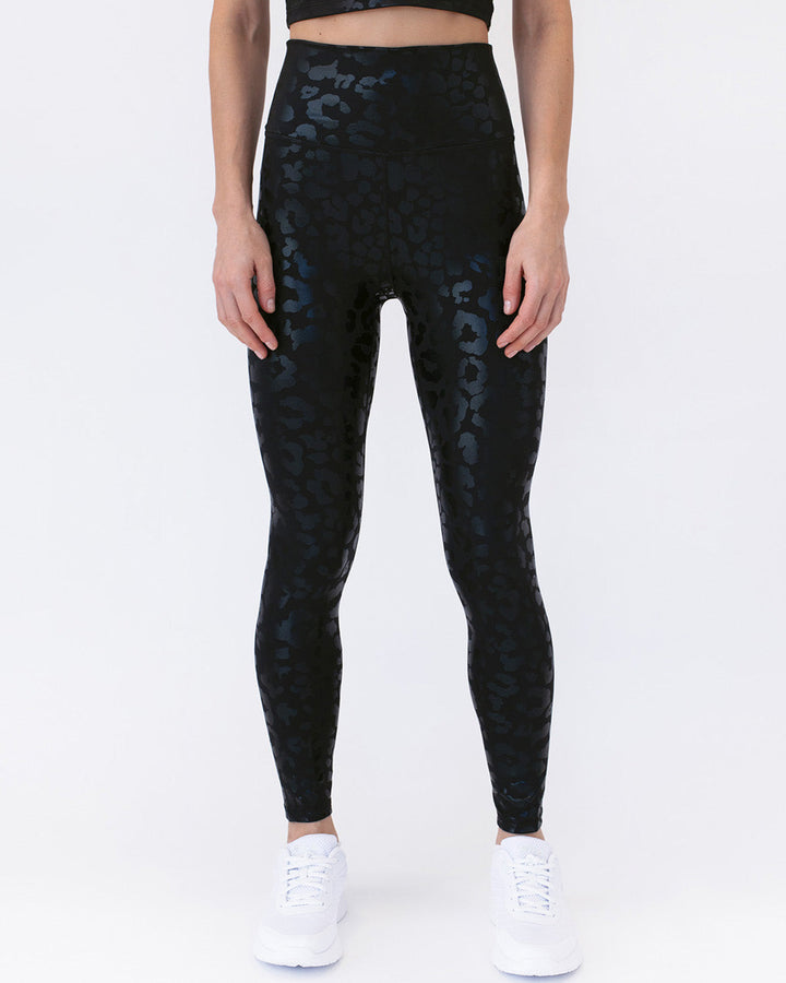 Nicola Metallic Leopard Leggings - Black