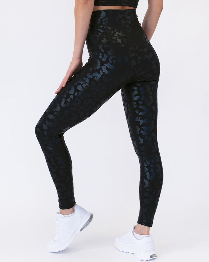 Nicola Metallic Leopard Leggings - Black