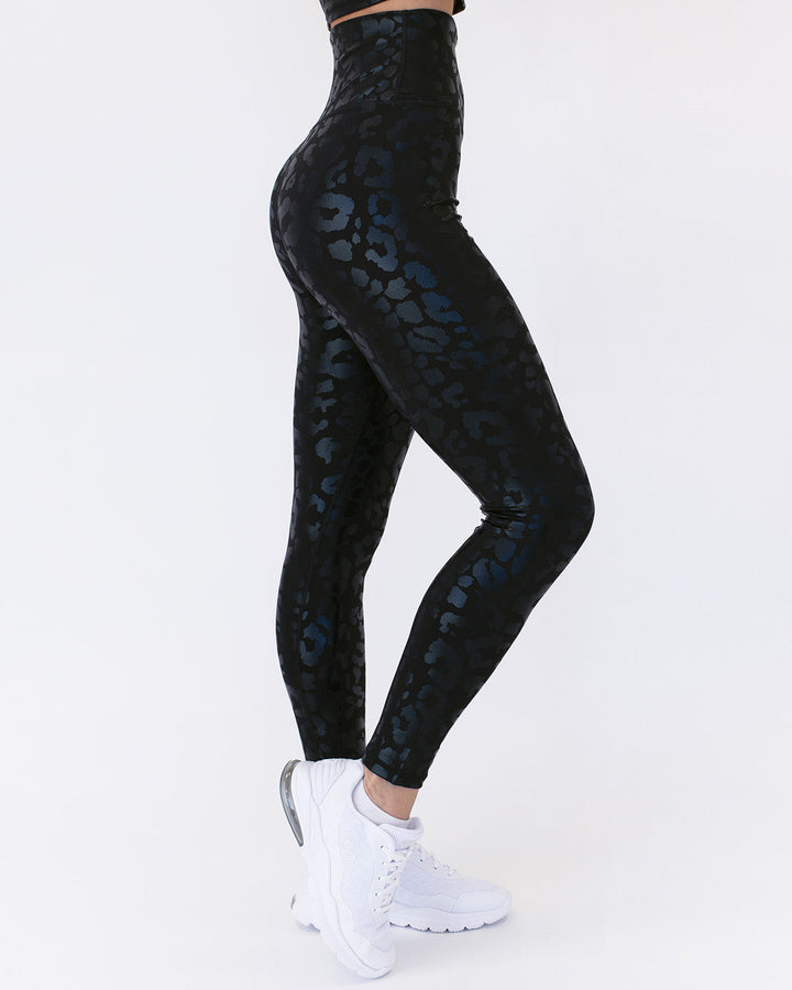 Nicola Metallic Leopard Leggings - Black