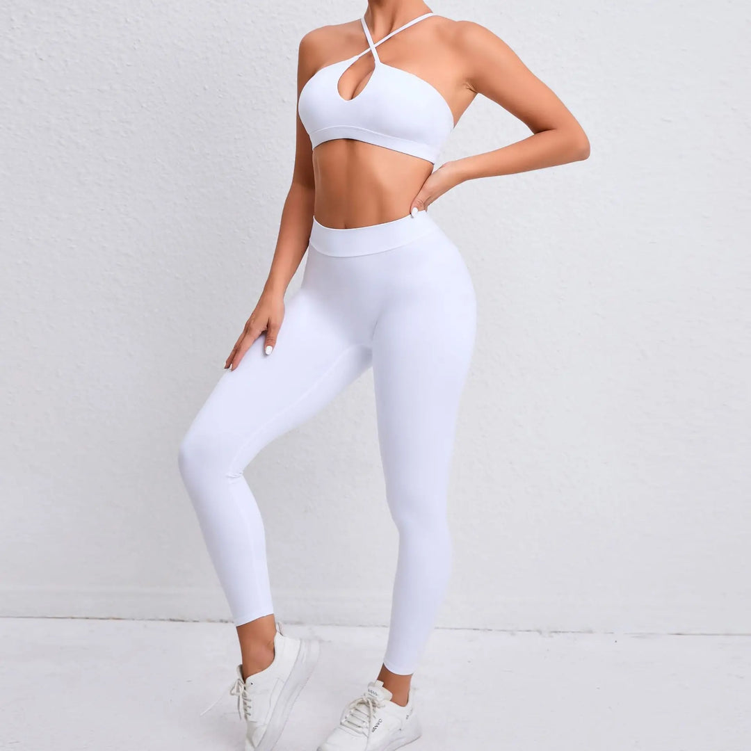 Adoring - Set: Criss Cross Strap Plain Sports Bra + Yoga Pants