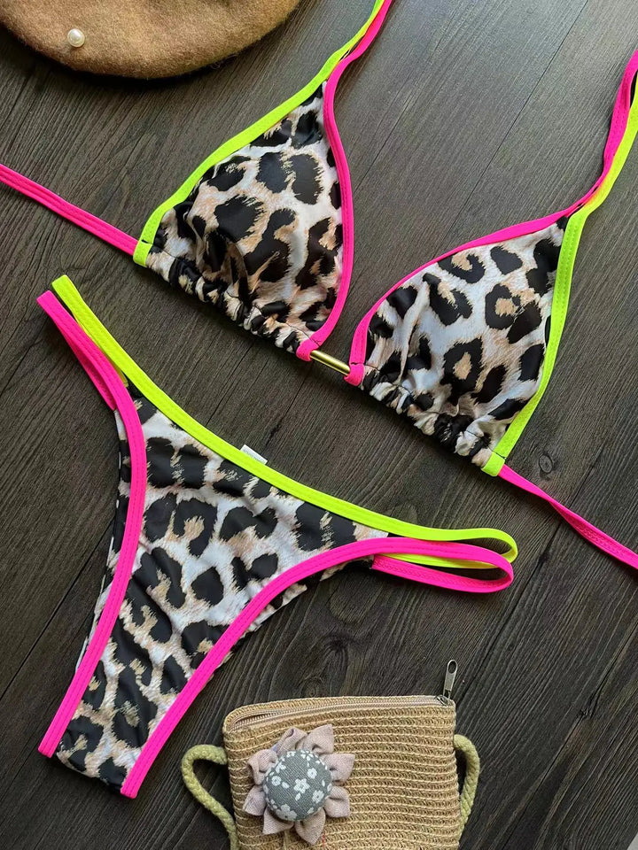 Neon Leopard Colorblock Brazilian Bikini