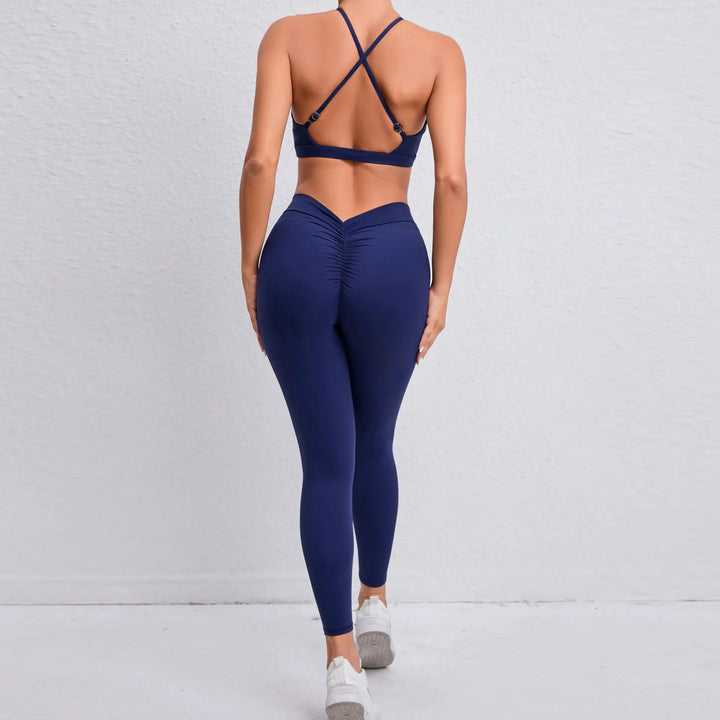 Adoring - Set: Criss Cross Strap Plain Sports Bra + Yoga Pants