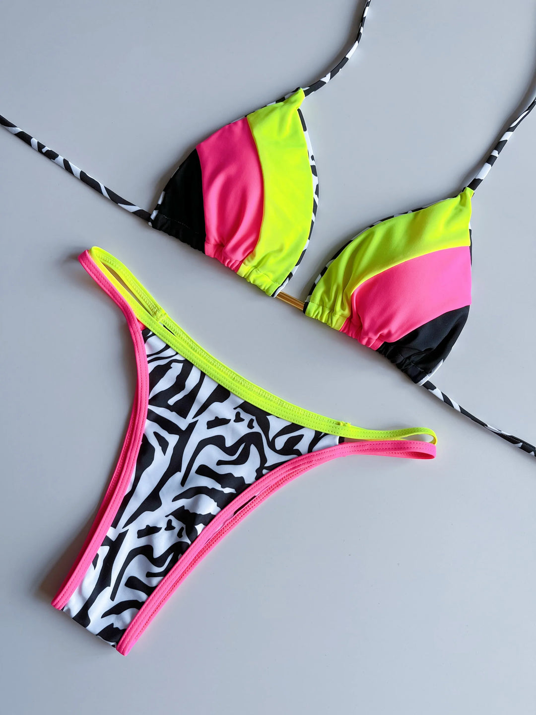 Neon Leopard Colorblock Brazilian Bikini