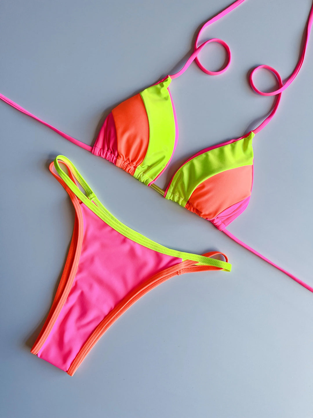 Neon Leopard Colorblock Brazilian Bikini