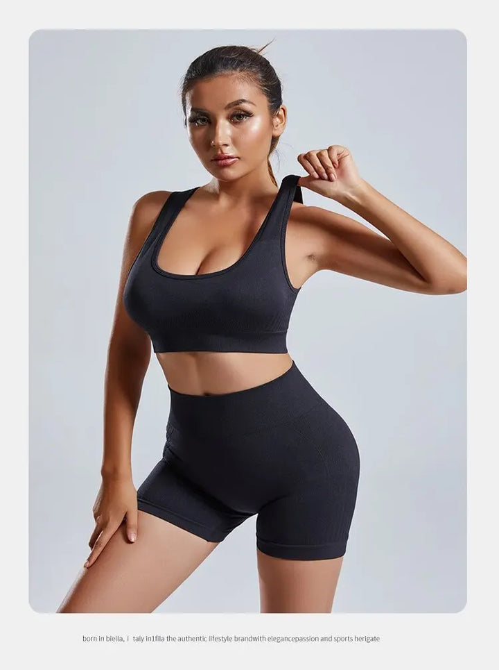 Gathered Hip Support Short Tights and Sports Bra Set