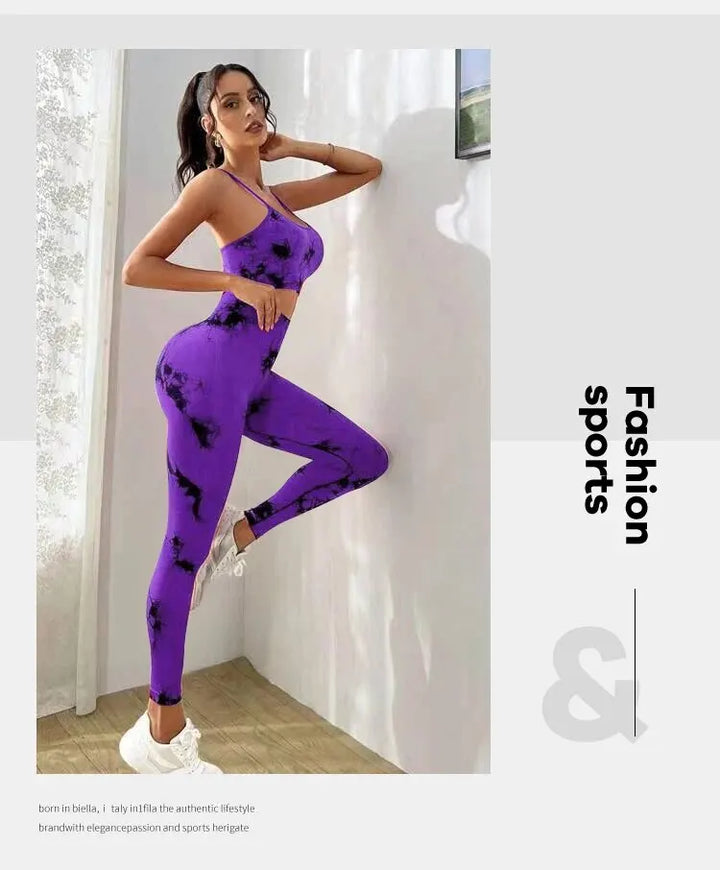 Tie Dye Yoga Women's Tracksuit Fitness Yoga Sets Sportswear Workout Bra+High Waist Leggings Gym Clothing Seamless Sports Suits