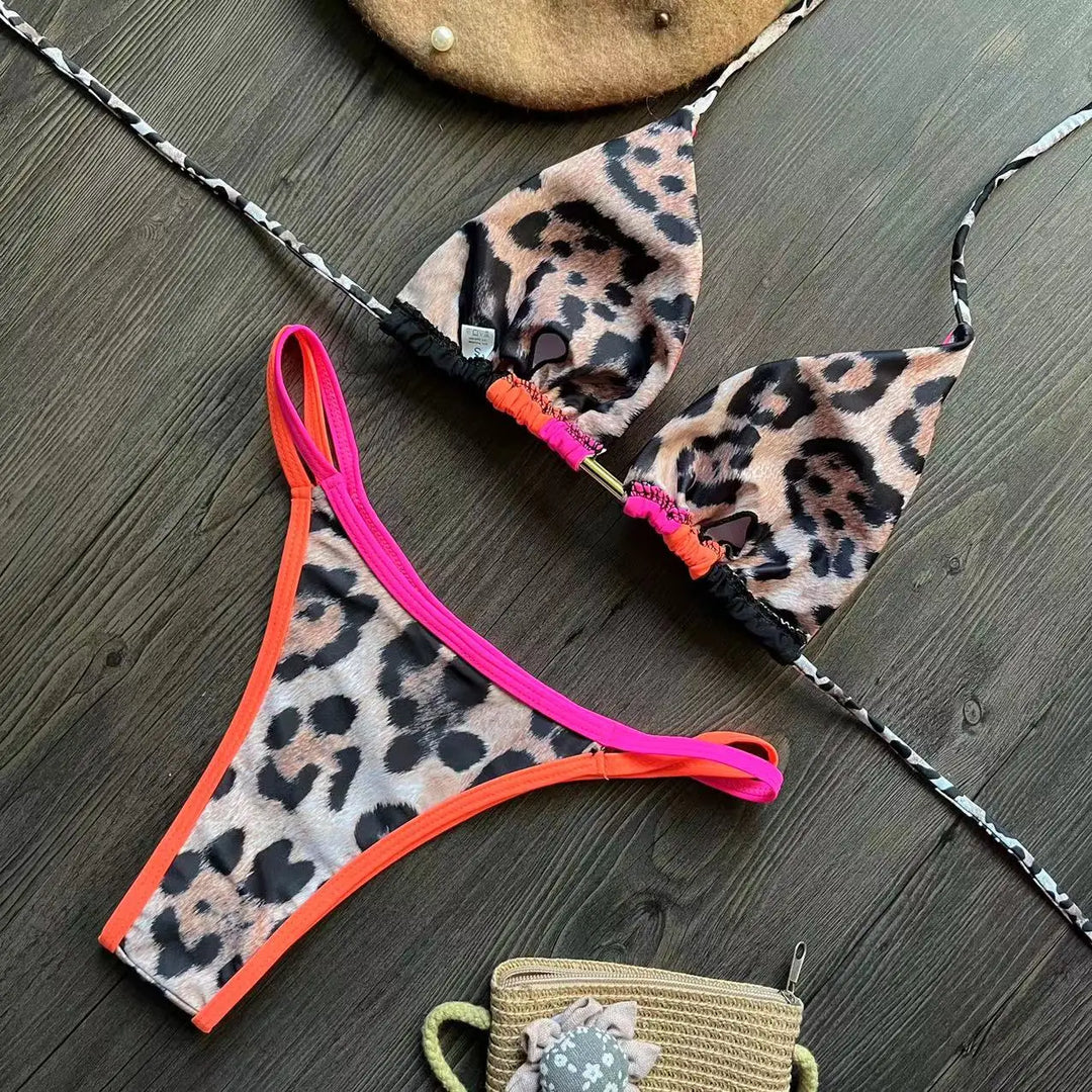 Neon Leopard Colorblock Brazilian Bikini