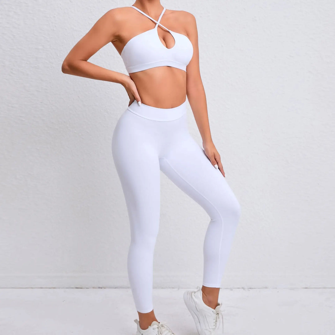 Adoring - Set: Criss Cross Strap Plain Sports Bra + Yoga Pants