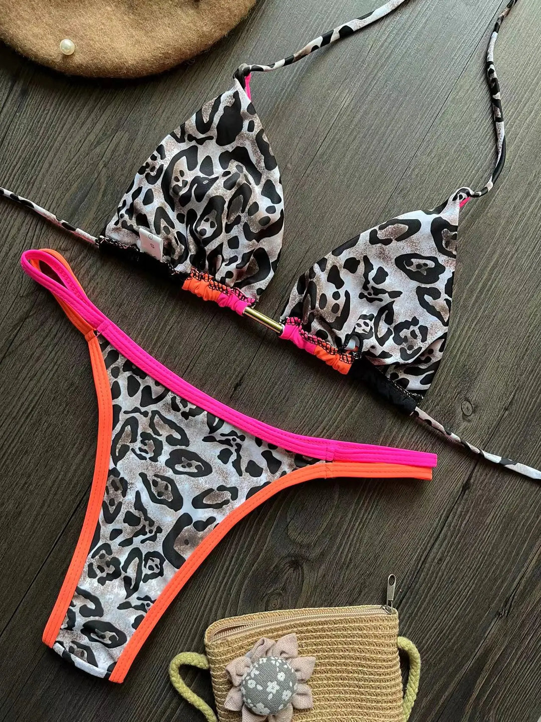 Neon Leopard Colorblock Brazilian Bikini