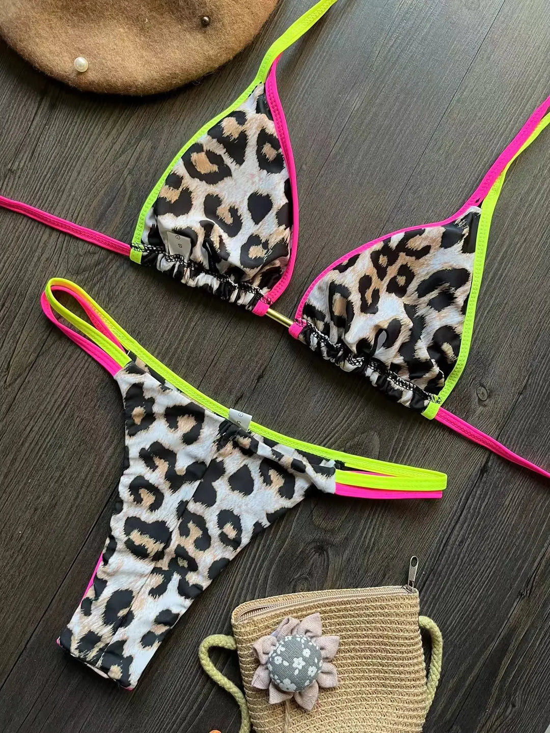 Neon Leopard Colorblock Brazilian Bikini