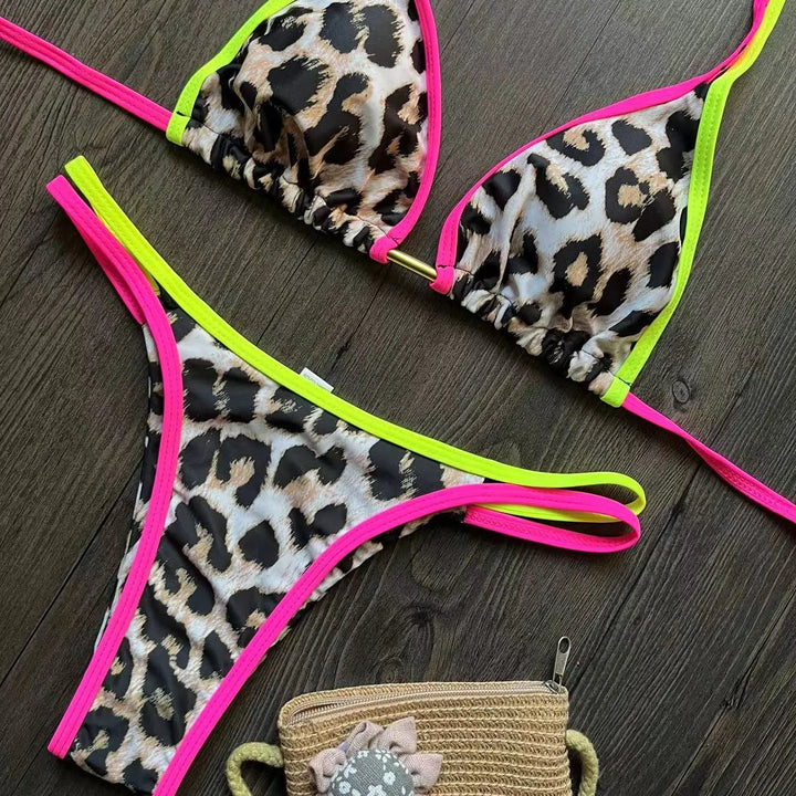 Neon Leopard Colorblock Brazilian Bikini