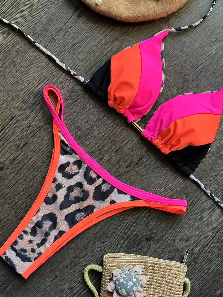 Neon Leopard Colorblock Brazilian Bikini