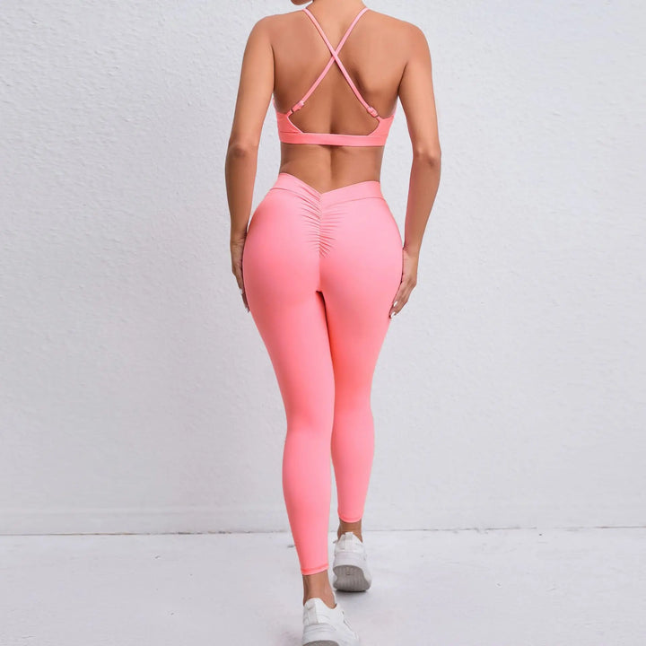 Adoring - Set: Criss Cross Strap Plain Sports Bra + Yoga Pants