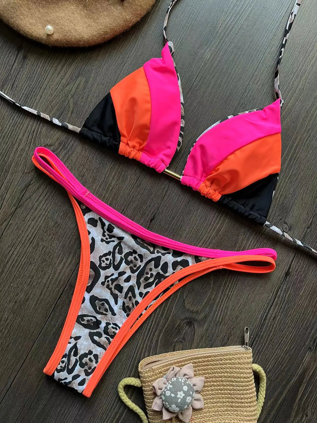 Neon Leopard Colorblock Brazilian Bikini