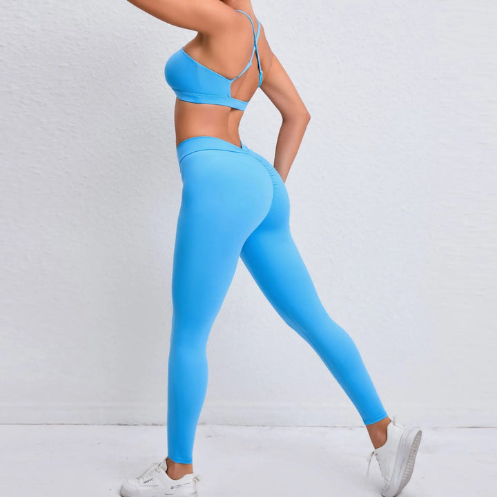 Adoring - Set: Criss Cross Strap Plain Sports Bra + Yoga Pants