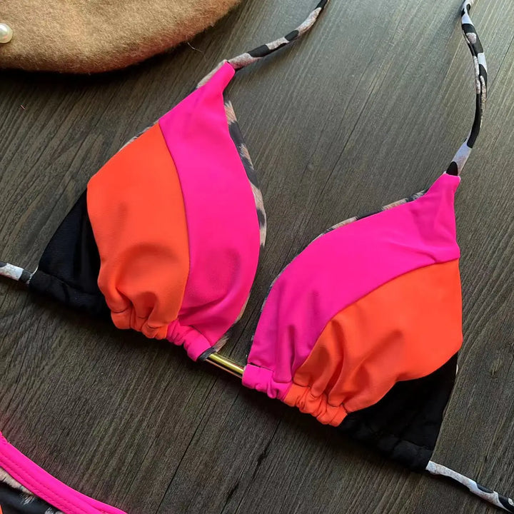 Neon Leopard Colorblock Brazilian Bikini